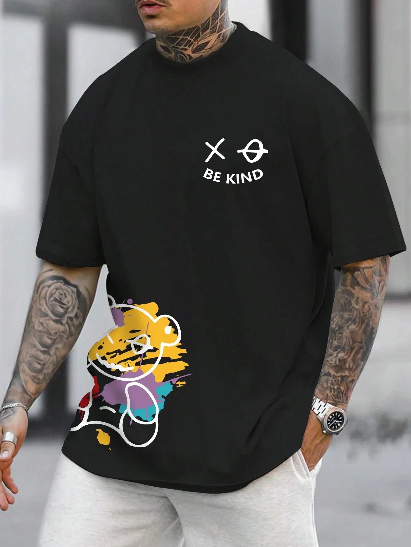 Camiseta de verano 100% algodón puro para hombre, con estampado de letras ,de cuello redondo y manga corta