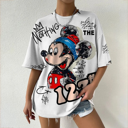 Camiseta de verano de manga corta para mujer, con estampado de cuello redondo