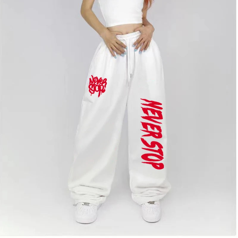 Pantalones de chándal con diseño de cordón en blanco y negro para mujer, pantalones deportivos de baile callejero para mujer, pantalones largos que combinan con todo