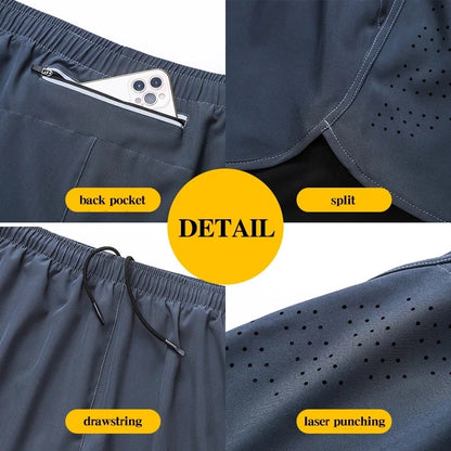 Pantalones cortos para correr para hombre, de secado rápido, de color negro, de doble capa, para entrenamiento deportivo, culturismo