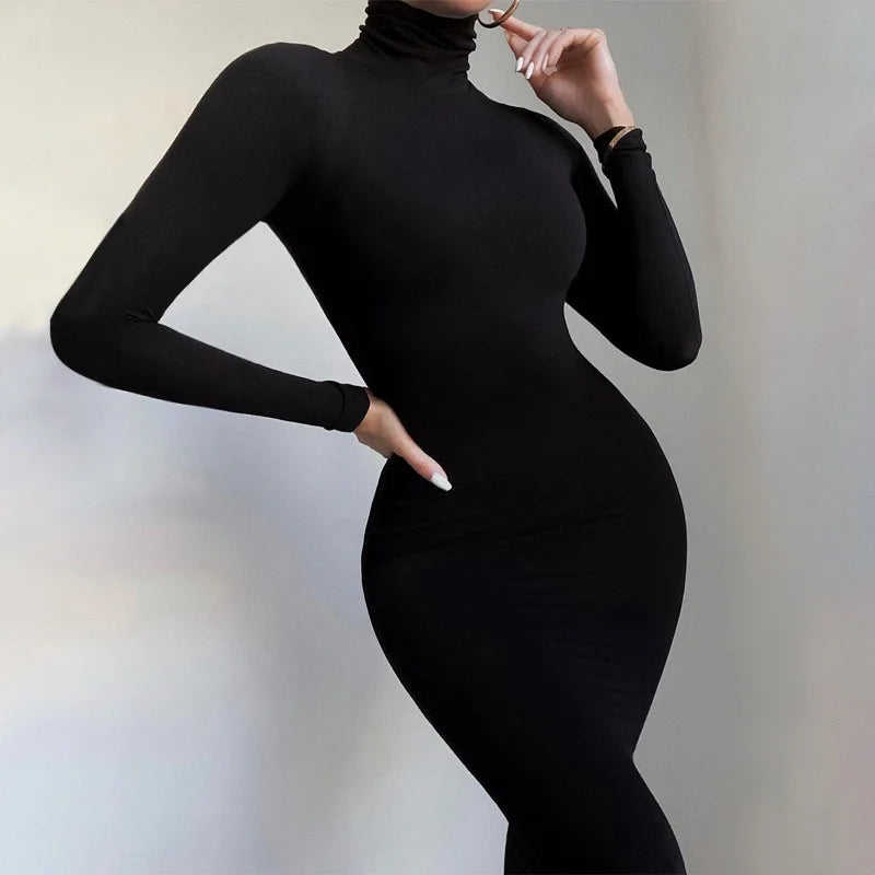 Winter Warm Women Jumpsuit Autumn New Fashion Turtleneck Long Sleeve High Waist Pants Elegant Office Lady Bodycon Romper