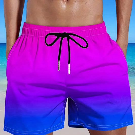 Pantalones cortos de playa con degradado de talla grande para hombre, pantalones cortos de vacaciones, pantalones cortos deportivos con cordón elástico, pantalones cortos de gimnasio, pantalones cortos de playa de verano.