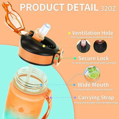 Botella de agua de 1 litro, botella de agua deportiva motivacional, botellas para beber a prueba de fugas, botellas para viajes al aire libre, senderismo, ciclismo, deportes