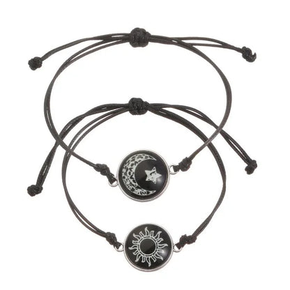 Juego de 2 pulseras de acero inoxidable para parejas, para mujer, amante, sol luminoso, luna, cuerda, amuleto, amistad, novia, fiesta, joyería, regalo