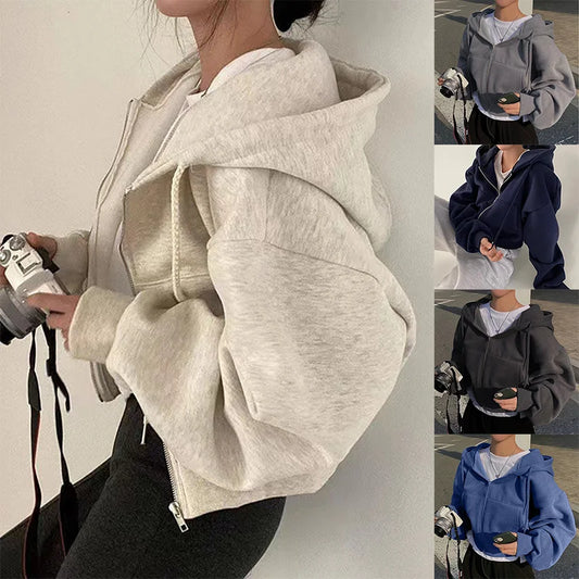sudadera de mujer  nuevo versátil recortado con cremallera ,Sudadera con capucha Mujer