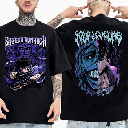 Camiseta de anime japonés Solo Leveling para hombre, camisetas gráficas de dibujos animados de Sung Jinwoo, camiseta Harajuku de manga corta de algodón de alta calidad