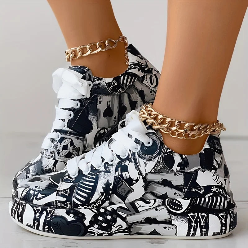 Zapatillas con estampado de grafiti para mujer, zapatillas elegantes