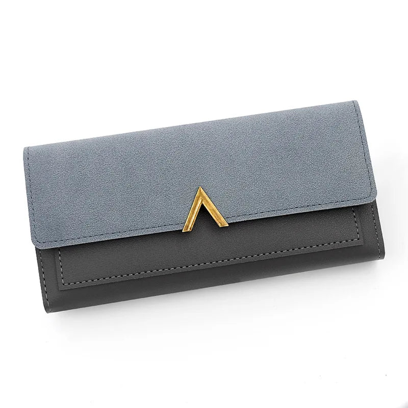 cartera larga con hebilla en forma de V para mujer, cartera triple para mujer