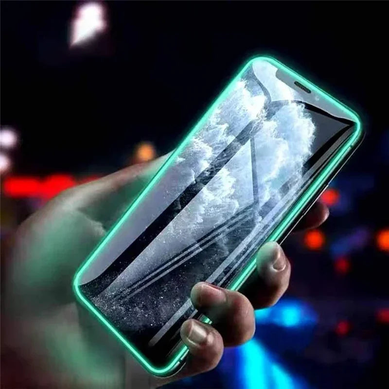 3 uds luz nocturna Protector de pantalla luminoso teléfonos usados para IPhone 12 11 13 14 15 16 Pro Max Plus Mini funda película de vidrio templado