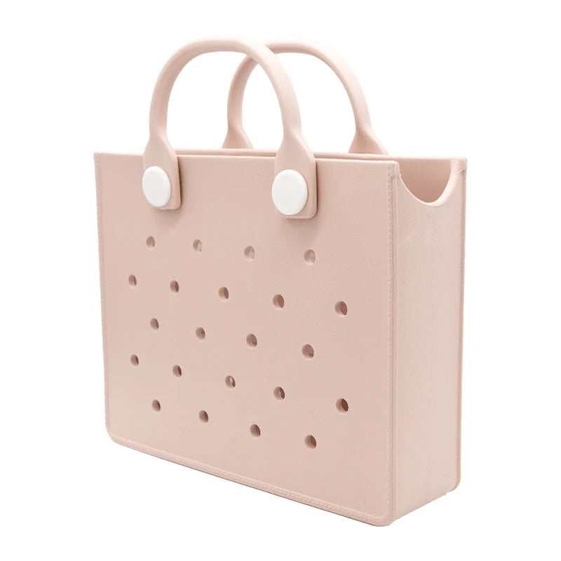 Bolso de mano morado con perforaciones  para mujer, informal, impermeable, para viajes, con abalorios, para playa y exteriores.