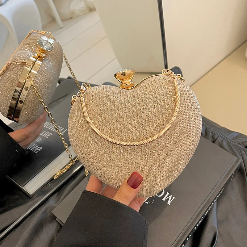 Bolso de mano de noche para mujer, bolso brillante con forma de corazón