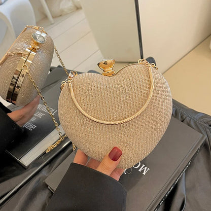 Bolso de mano de noche para mujer, bolso brillante con forma de corazón