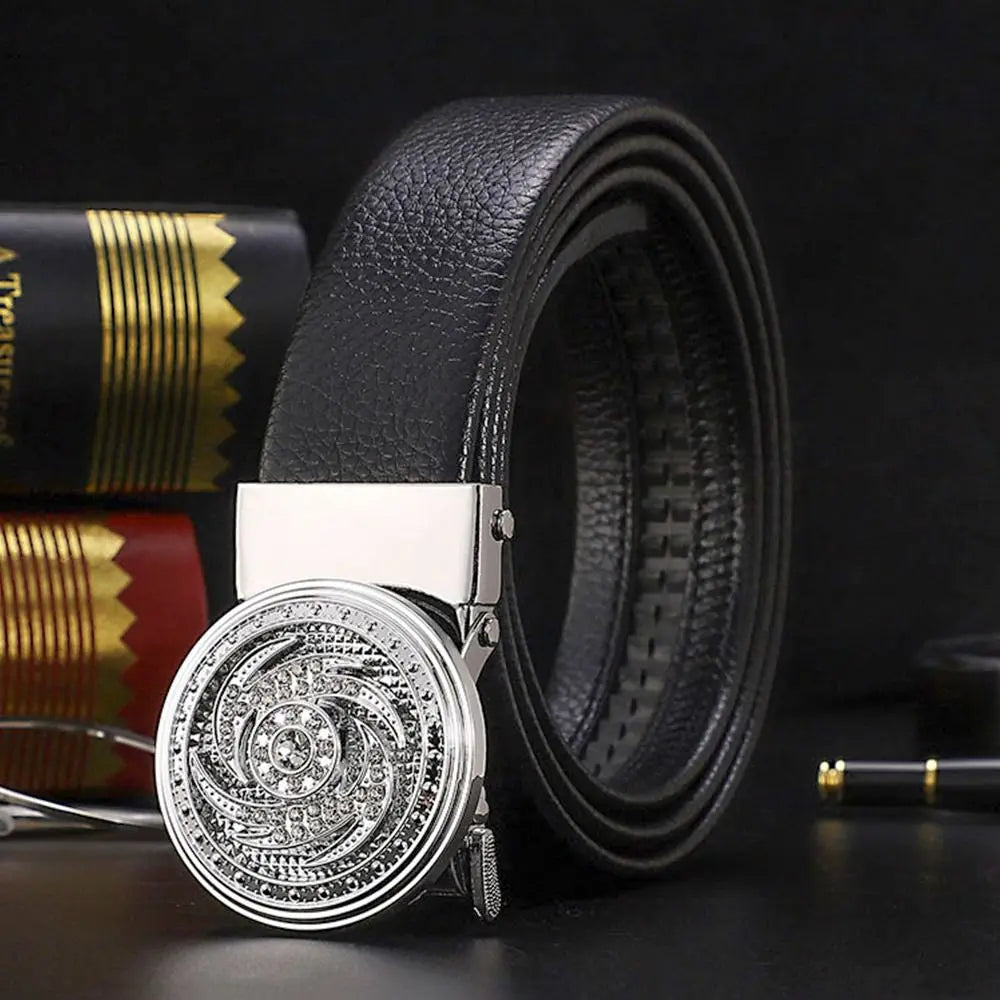 Cinturón  para hombre, cinturón de cuero con hebilla automática, cinturón de lujo para hombre, decoración de diamantes de imitación