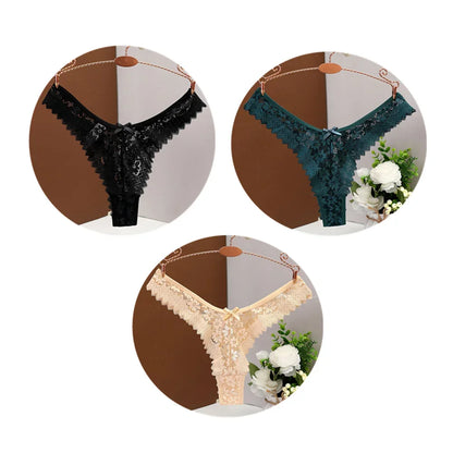 3 piezas,Tanga Sexy con espalda en T para mujer, bragas de encaje a media cintura