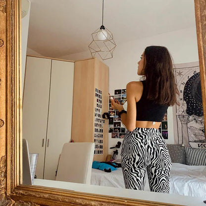 Pantalones anchos con estampado de cebra de verano 2024, pantalones Y2K sexis de cintura alta para mujer, nueva moda informal a rayas para mujer, ropa de calle 16395