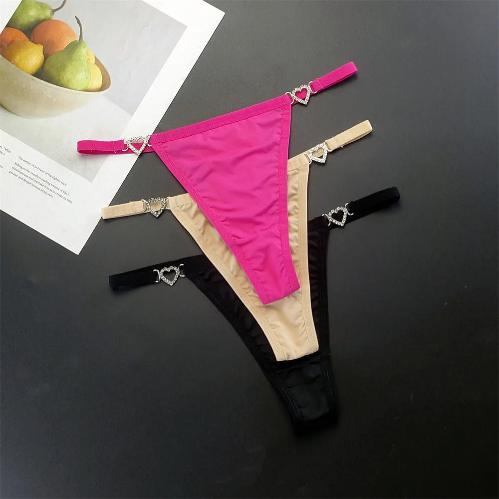 Tanga con tirantes para mujer, ropa interior con diamantes de imitación brillantes de talla grande
