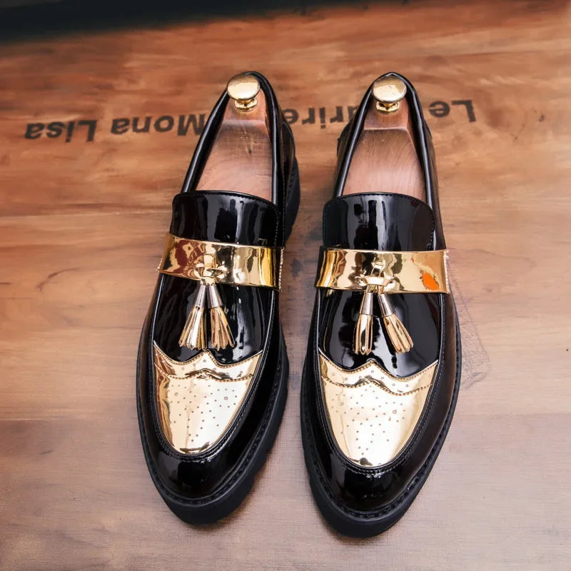 zapatos de cuero casuales charol superficie brillante perezoso altura creciente zapatos
