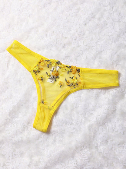 Ropa interior bordada transparente amarilla para mujer, lencería sexy transparente, bragas íntimas para mujer, conjunto de dos piezas