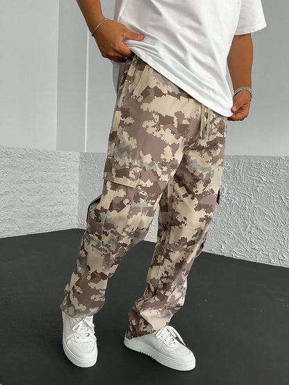 Pantalones cargo de pierna recta con estampado de camuflaje para hombre, ropa de calle de moda, pantalones tácticos para exteriores, pantalones de trabajo largos de moda para hombre
