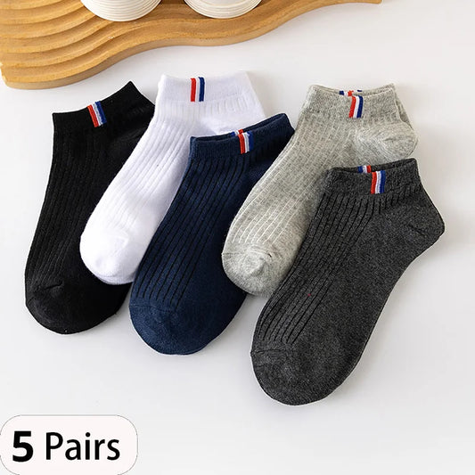 Lot de 5 paires de chaussettes bateau fines d'été pour hommes, mélange de couleurs unies, chaussettes décontractées, absorbantes et respirantes, chaussettes d'étalonnage