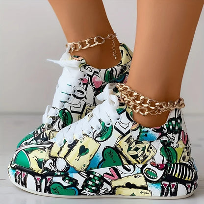 Zapatillas con estampado de grafiti para mujer, zapatillas elegantes