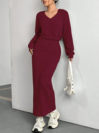 Conjunto de 2 uds. De vestido rojo holgado de punto para mujer