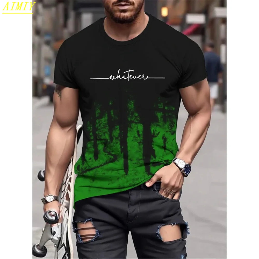 Camiseta de moda de verano con estampado de letras y rayas 3D para hombre, estilo hip hop, estilo Harajuku, informal, de cuello redondo, de gran tamaño