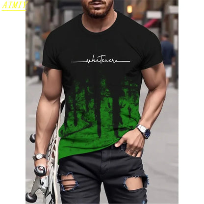 Camiseta de moda de verano con estampado de letras y rayas 3D para hombre, estilo hip hop, estilo Harajuku, informal, de cuello redondo, de gran tamaño