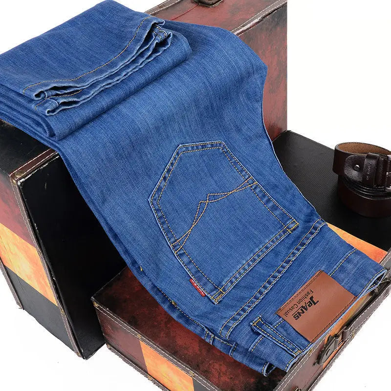 Pantalones vaqueros rectos informales, cómodos y suaves para hombre, de marca, ligeros, de lujo, ajustados y elásticos.
