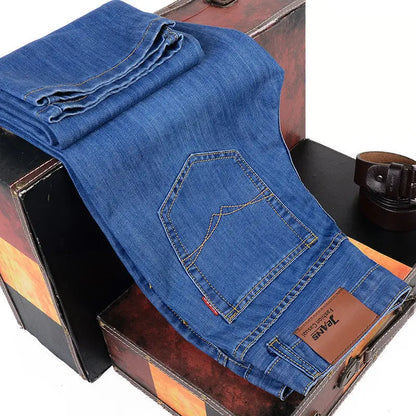 Pantalones vaqueros rectos informales, cómodos y suaves para hombre, de marca, ligeros, de lujo, ajustados y elásticos.