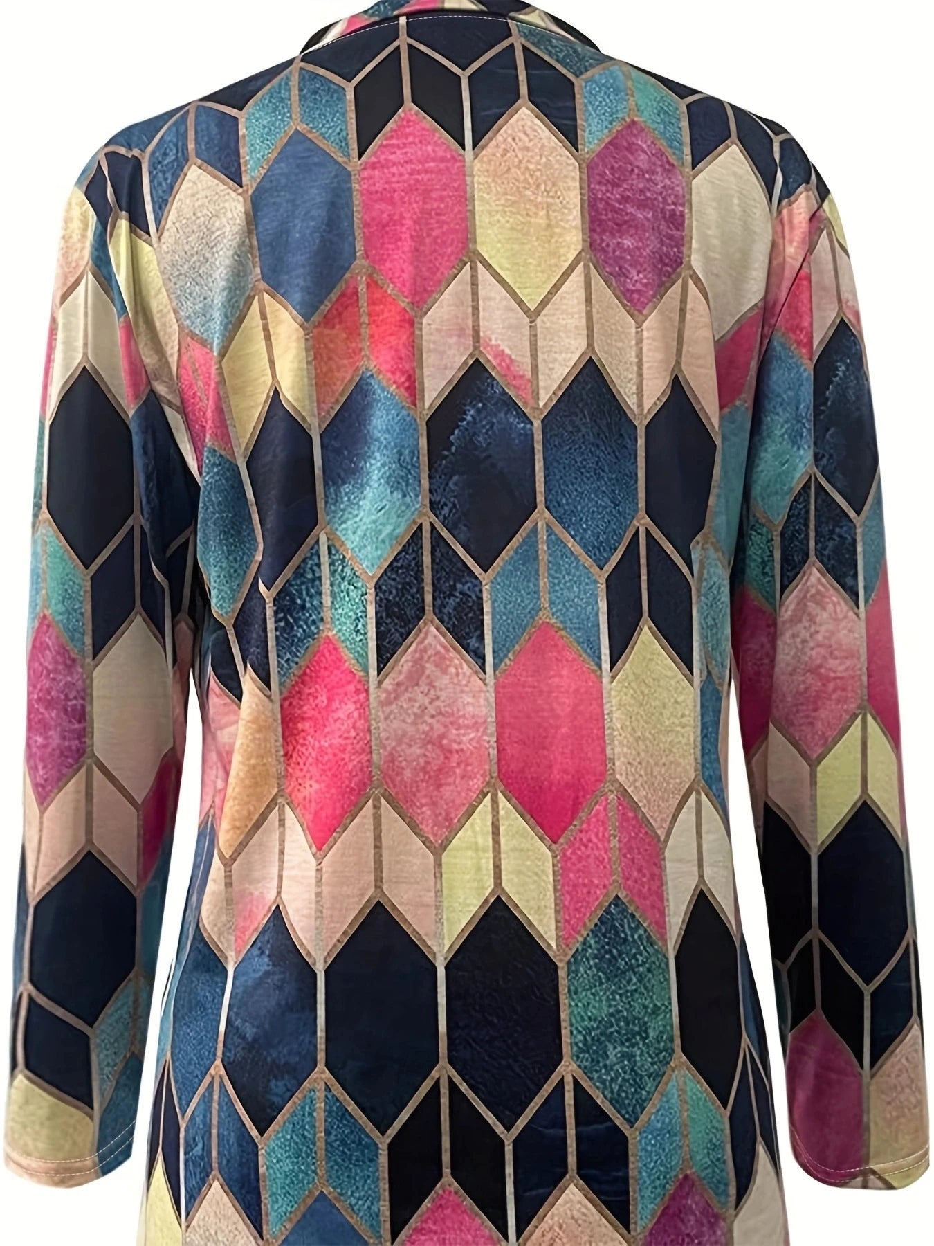 Stylish women's zip-up polo shirt: geometric design, stretchy and durable, versatile office wear