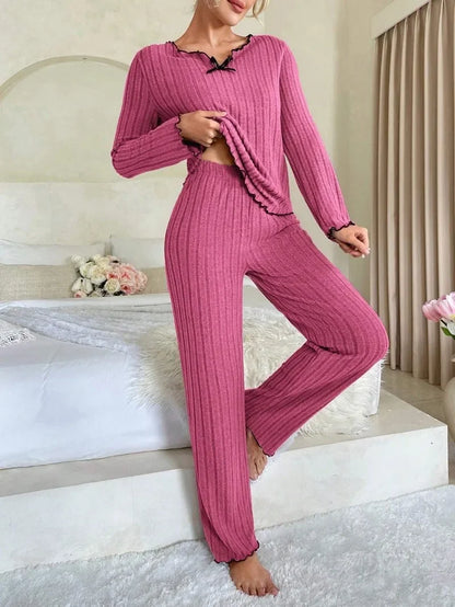 Conjunto de pijamas acanalados para mujer, ropa de dormir de otoño e invierno,