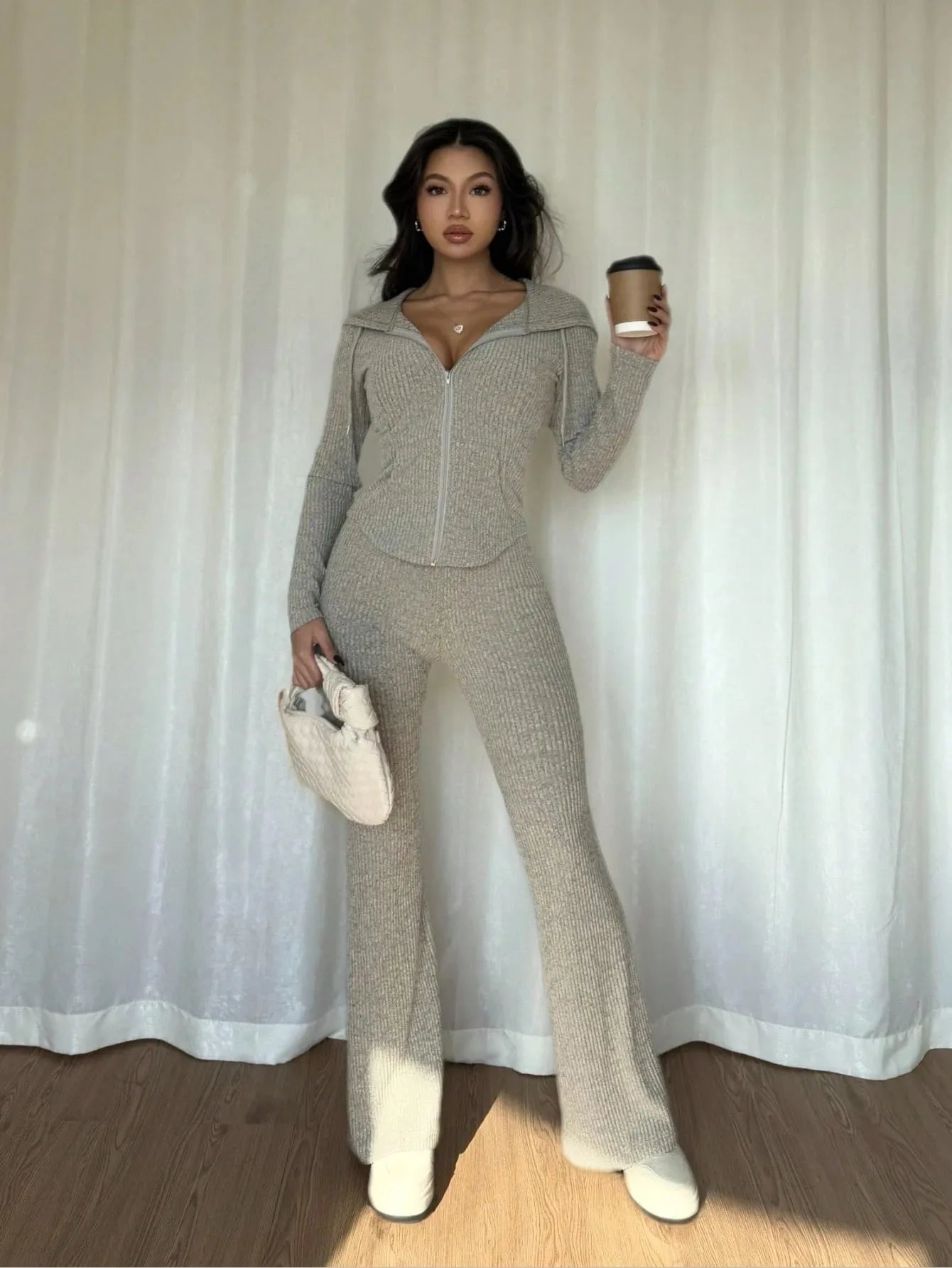 Conjunto cómodo de parte superior con cremallera informal para mujer