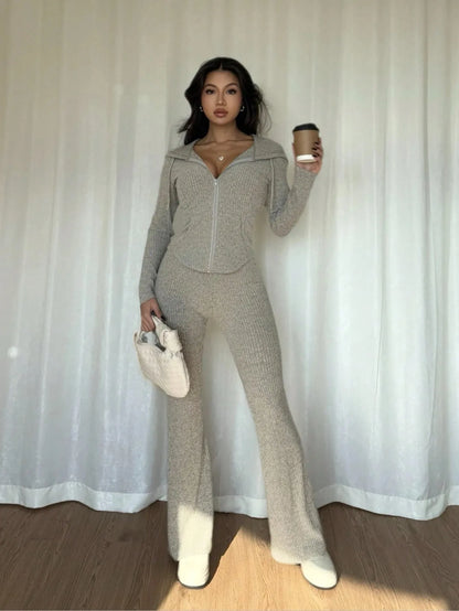 Conjunto cómodo de parte superior con cremallera informal para mujer