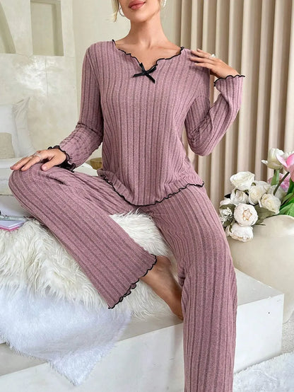 Conjunto de pijamas acanalados para mujer, ropa de dormir de otoño e invierno,