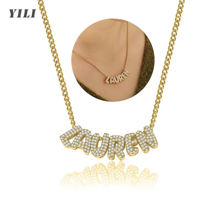Collares con letras de burbuja personalizados en 3D, collares con nombre de globo para mujeres y niñas, joyería personalizada con nombre en oro de 18 quilates.