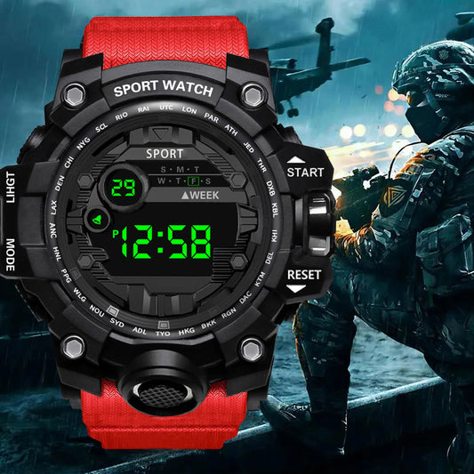 Reloj de pulsera electrónico deportivo de moda para hombre, esfera grande, multifuncional, resistente al agua, luminoso, alarma.