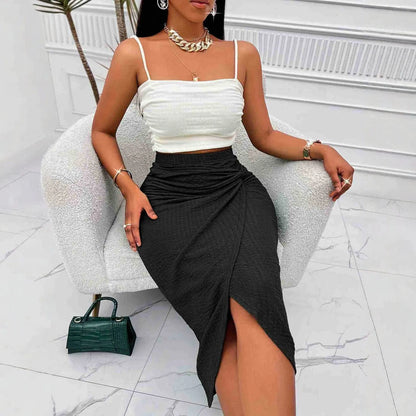 Falda  negra elegante con nudo torcido para mujer, faldas informales para fiesta de oficina y verano