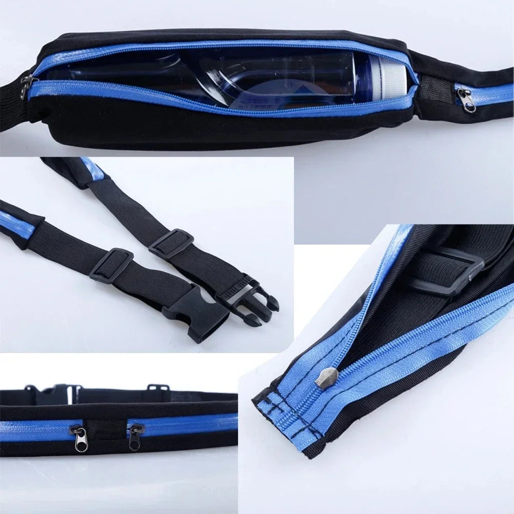 Riñonera ajustable para correr, doble bolsillo, impermeable, cinturón para teléfono, bolsa pequeña de nailon para viajar, ciclismo, senderismo, deporte, gimnasio