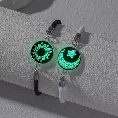 Juego de 2 pulseras de acero inoxidable para parejas, para mujer, amante, sol luminoso, luna, cuerda, amuleto, amistad, novia, fiesta, joyería, regalo