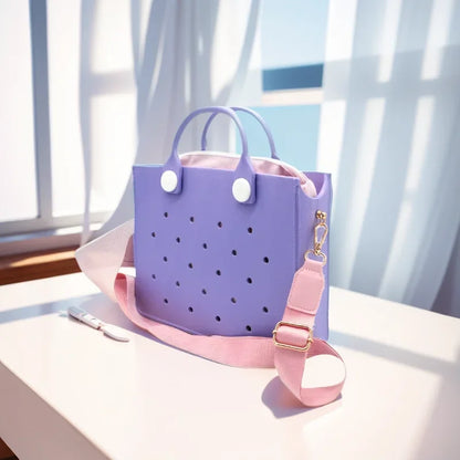 Bolso de mano morado con perforaciones  para mujer, informal, impermeable, para viajes, con abalorios, para playa y exteriores.