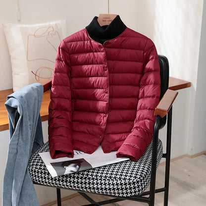 Chaquetas ajustadas de plumón de pato blanco para mujer, abrigos acolchados ultraligeros y plegables, a la moda, para otoño e invierno