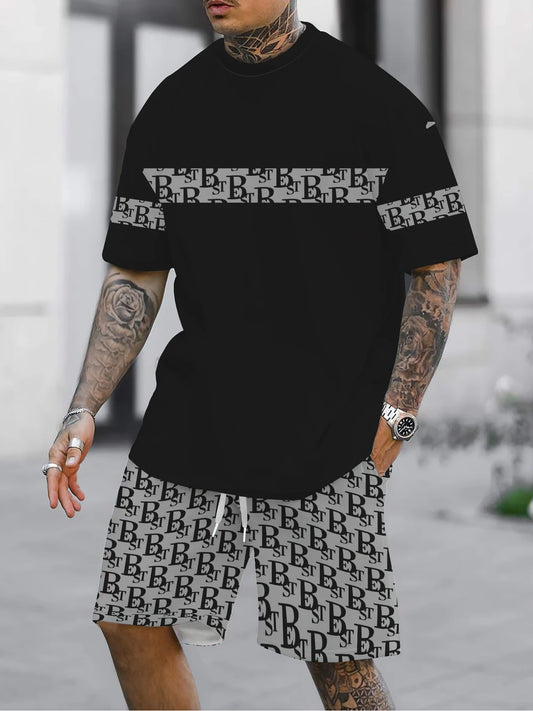 Verano nuevo traje de hombre estampado conjunto de mangas cortas y pantalones cortos para hombre Camiseta casual de verano para uso diario para hombre