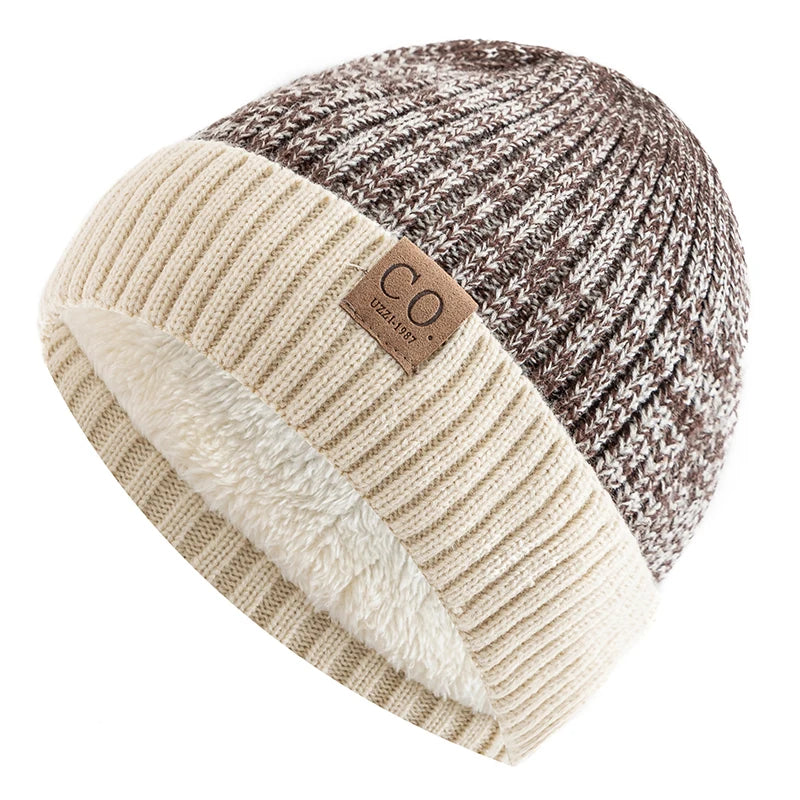 sombreros de invierno Unisex de dos tonos, añaden forro de piel, gorro cálido a la moda para hombres y mujeres