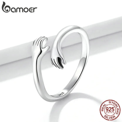 BAMOER Bague réglable en argent sterling 925 pour femme - Bijou de fête - Bague « His Big Amorous Hugs » en 3 couleurs