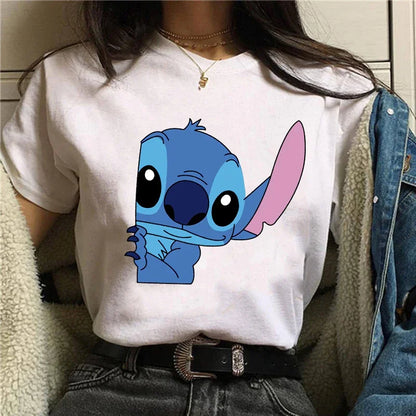 Camiseta divertida de dibujos animados de Stitch de Disney de los años 90 para mujer, camiseta de Lilo y Stitch, camiseta gráfica, ropa de calle, camisetas, ropa femenina