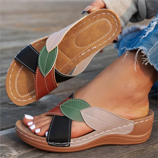 Sandalias de verano, zapatos transpirables para caminar para mujer, zapatos sin cordones para mujer, sandalias de cuña, calzado Retro para mujer, zapatilla