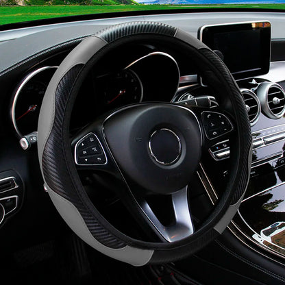Funda para volante de coche de cuero de fibra de carbono PU sin anillo interior, apta para accesorios de automoción de 14,5 a 15 pulgadas