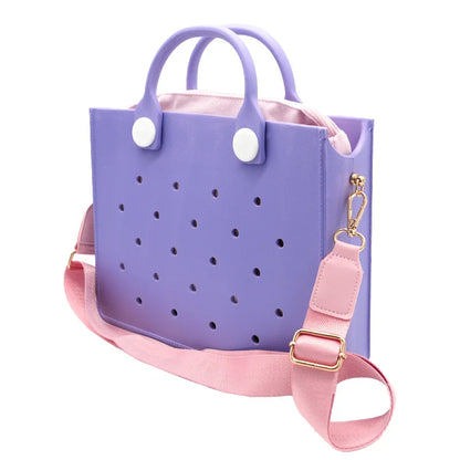 Bolso de mano morado con perforaciones  para mujer, informal, impermeable, para viajes, con abalorios, para playa y exteriores.