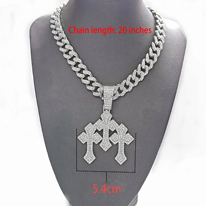 Nuevos collares colgantes con cruces apiladas heladas para hombres con cadena, colgante de joyería con diamantes de imitación